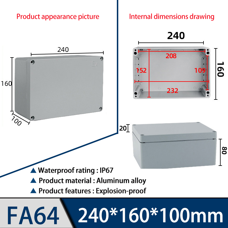 Outdoor Adventure Box - FA64 cast aluminum junction box, 240*160*100mm,