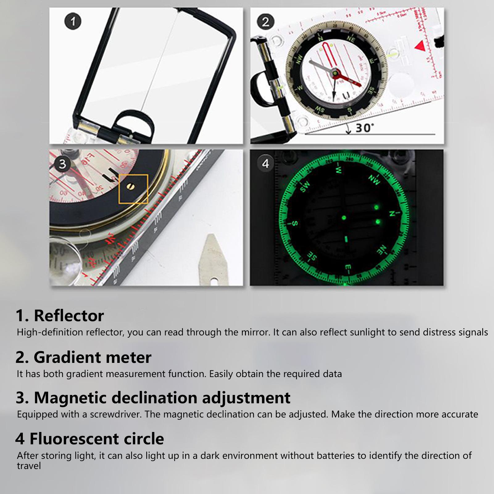 Map Compass Orienteering - Camping Compasses with Adjustable Declination Orienteering